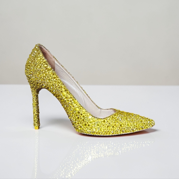 Manolo Blahnik Custom Yellow Strassed Rhinestone Heels Size 38.5